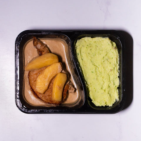 Pork Chop with Calvado Sauce and Green Mashed Potatoes