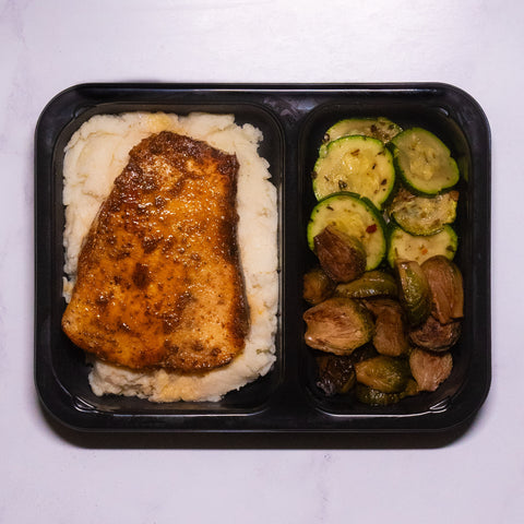 Lemon-Garlic Swordfish with Mashed Potato and Veggies