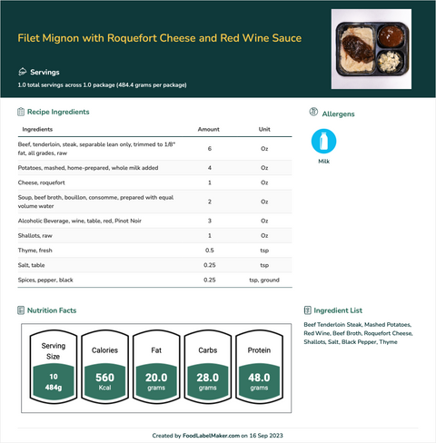 Filet Mignon with Roquefort Cheese and Red Wine Sauce