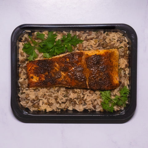 Tandoori Salmon with Rice and Lentil Pilaf