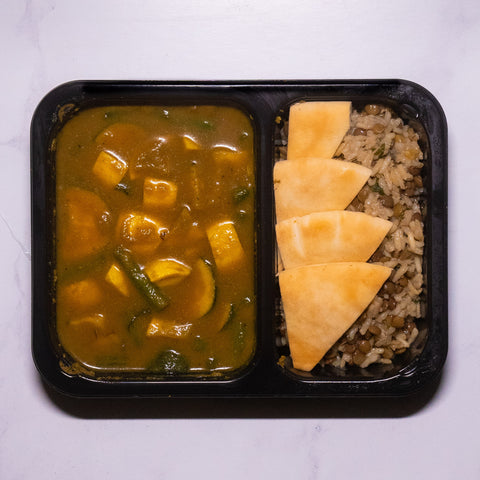 Vegan Tofu and Veggie Curry with Rice and Pita Bread